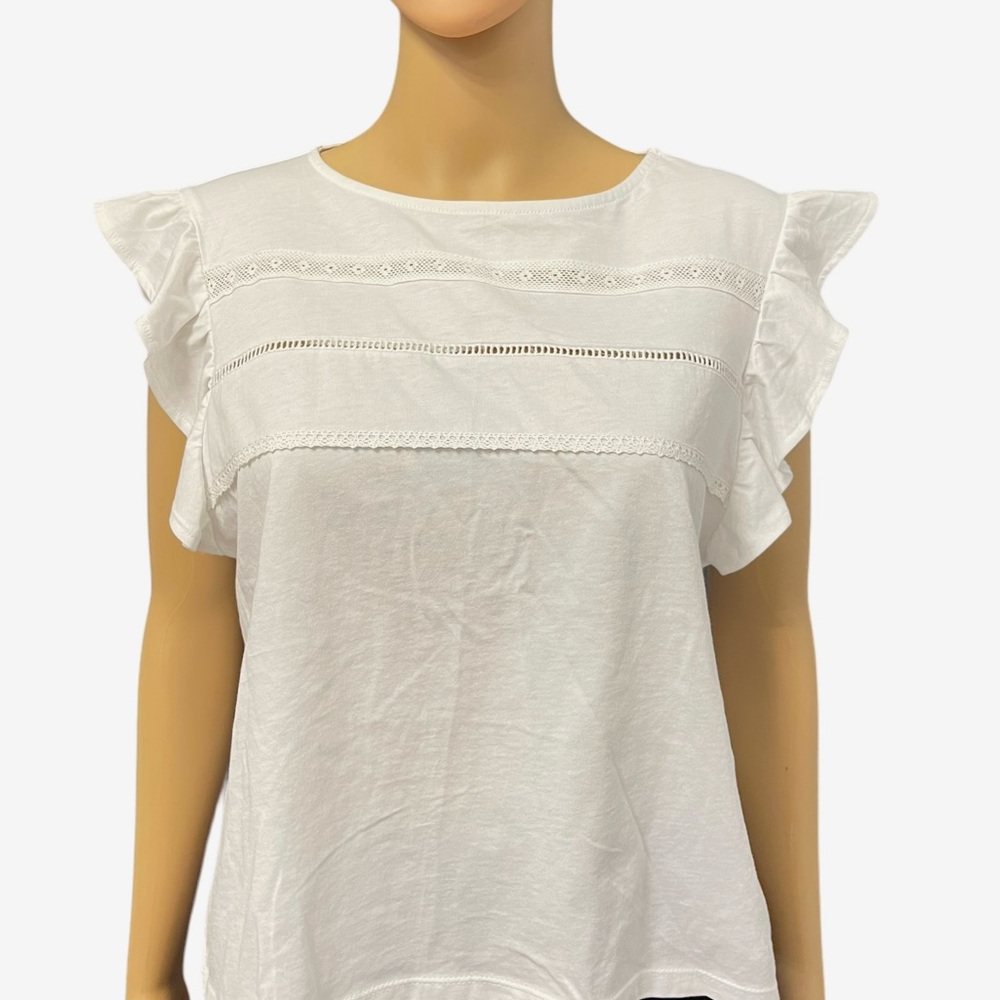 ZARA White Ruffle Ribbed top - Picture 2 of 5